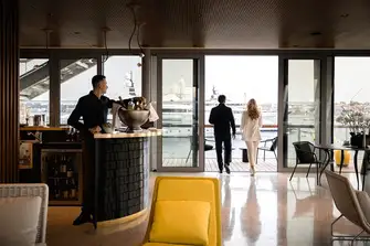 The yacht club has a lounge and bar, business facilities, rooftop terrace with catering, plus a crew lounge, gym and wellness centre