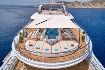 The large glass fronted pool on the bridge deck aft overlooked by a dedicated gym inside